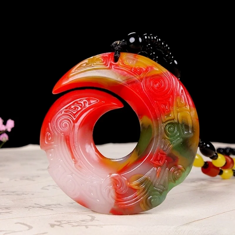 

Natural Color Jade Rune Pendant Necklace Chinese Double-sided Hollow Carved Fashion Charm Jewellery Amulet for Men Women Gifts