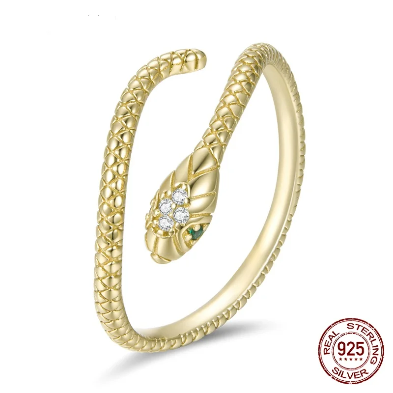 

Sterling Silver Zircon Ring Ladies Adjustable Ring 925 Sterling Silver Platinum Zircon Zircon Retro Style Snake