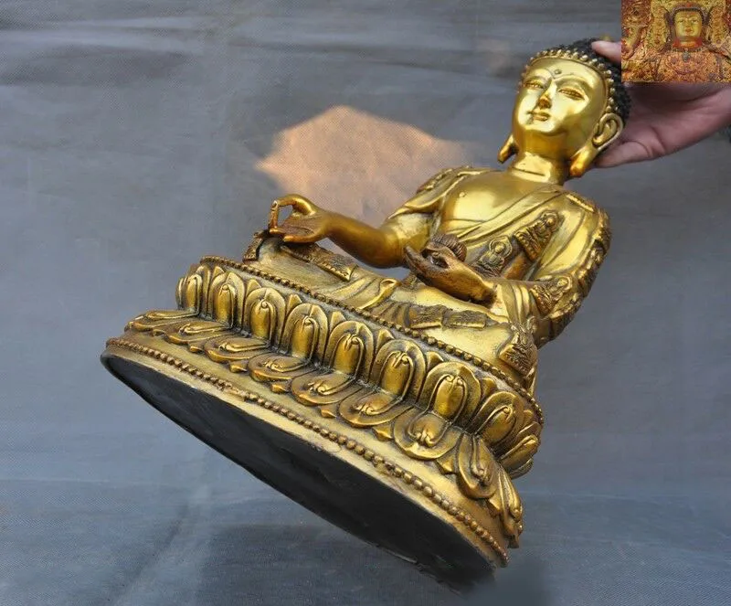 

wedding decoration Tibet temple bronze Gilt seat lotus Sakyamuni Shakyamuni Medicine Buddha statue