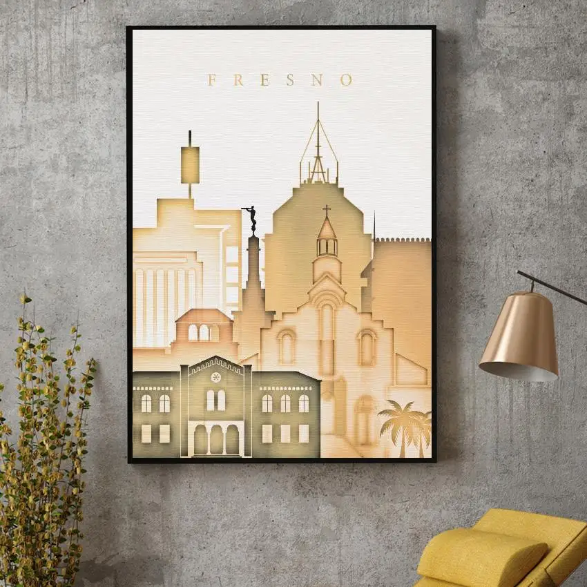 

Fresno California Skyline Canvas Print Wall Art Poster Picture Modern Bedroom Living Room Decoration No Frame