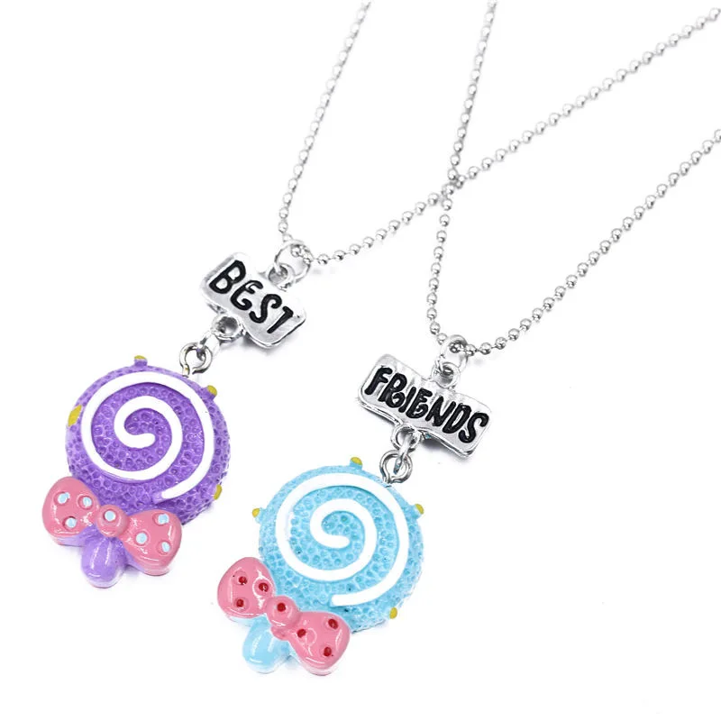 

2021 Hot Style Imitation food Bow Lollipop Pendant Necklace Cuter Best friend Necklace Purple Blue Candy Sweet Jewelry For Kids