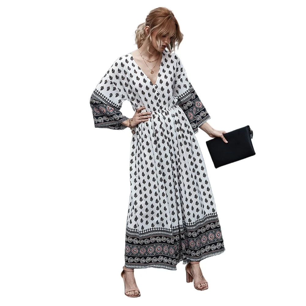Весна Boho Maxi Dress женские джинсы с высокой талией пикантные элегантные винтажные