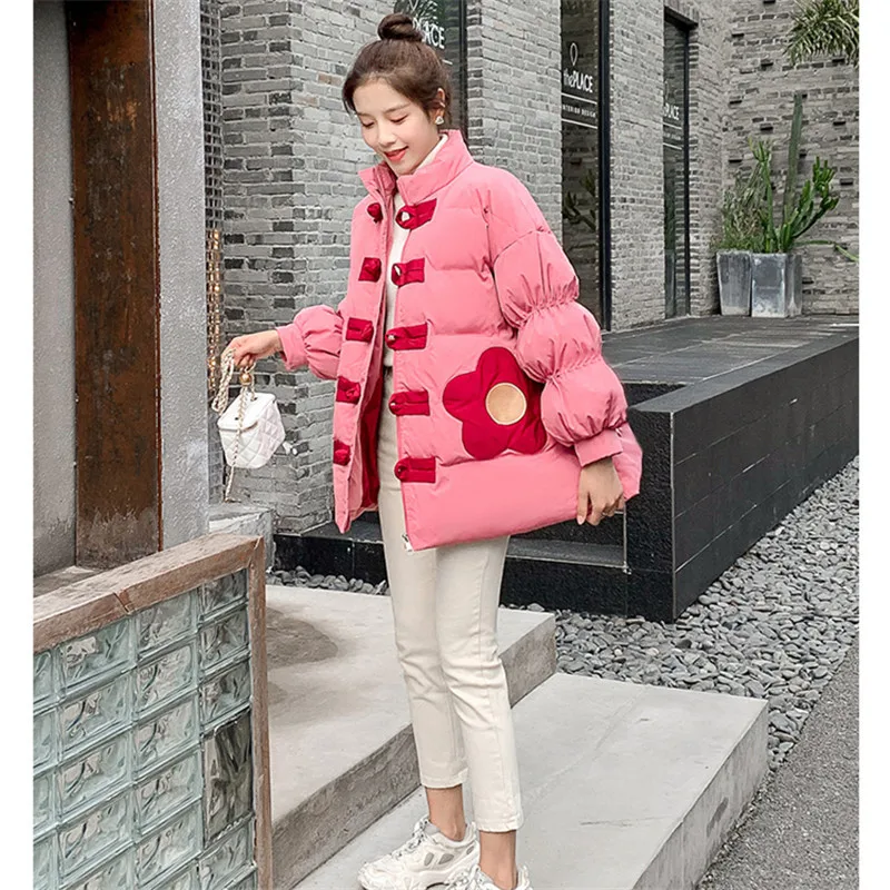 

Winter Cotton Clothes Female Outerwear Korean Thick Warm Short Bread Service Coat Long Sleeve Loose Padded Jacket Ladies A543
