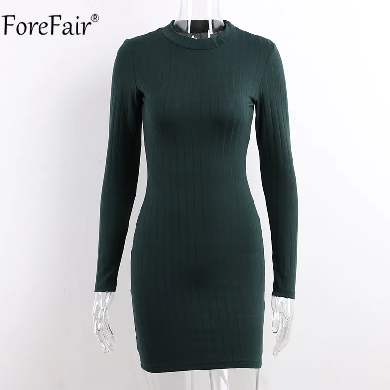 Forefair, длинный рукав, Kint, водолазка, женское мини платье, осень, зима, сексуальное, повседневное, черное, зеленое, вечерние, облегающее платье