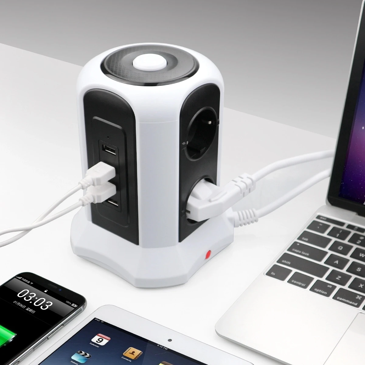 Tower power Strip Вертикальная Защита от перенапряжения 6 выходов ЕС розетка с usb-переключателем защита от перегрузки 2 м удлинитель