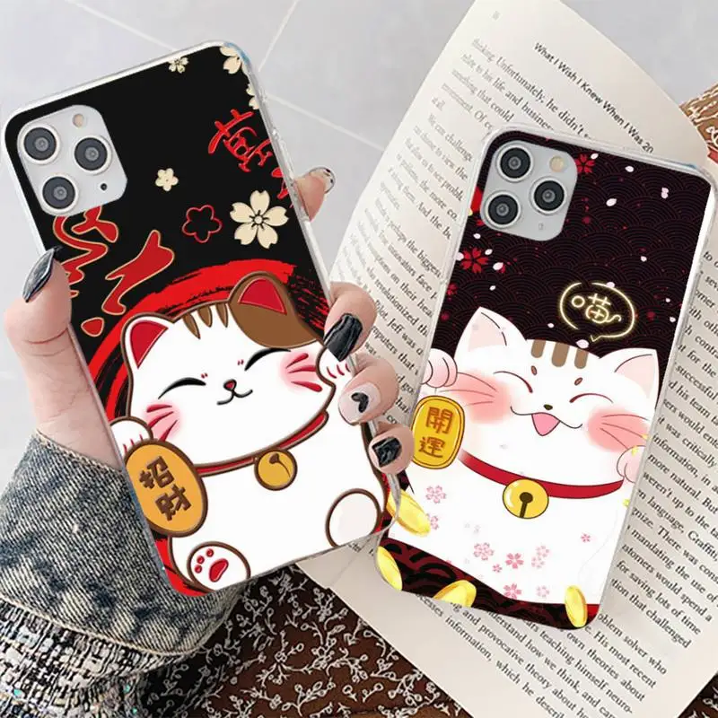 

Japanese cute lucky cat kawaii Phone Case for iphone 13 8 7 6 6S Plus X 5S SE 2020 XR 11 12 mini pro XS MAX