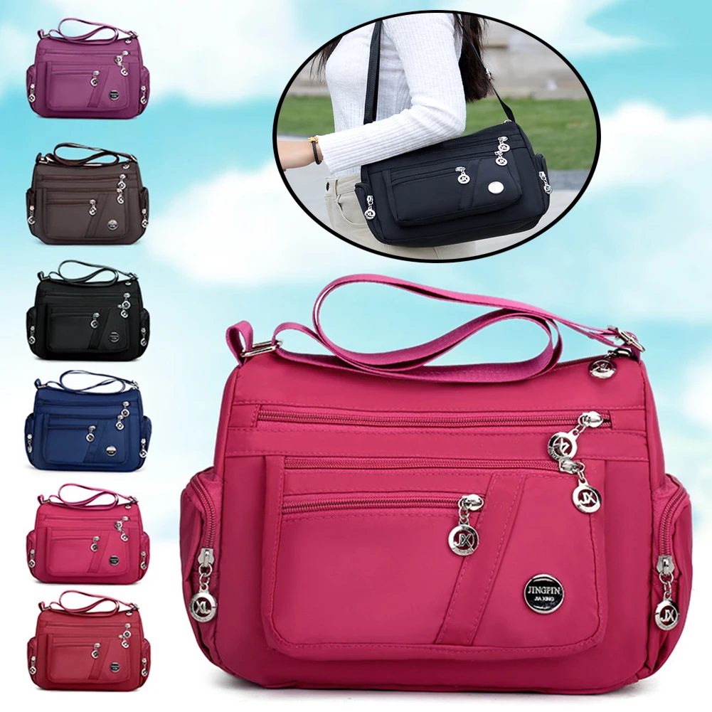 

Women Solid Color Multi Pockets Zip Shoulder Crossbody Canvas Storage Pouch adjustable strap casual convenient to use Bag