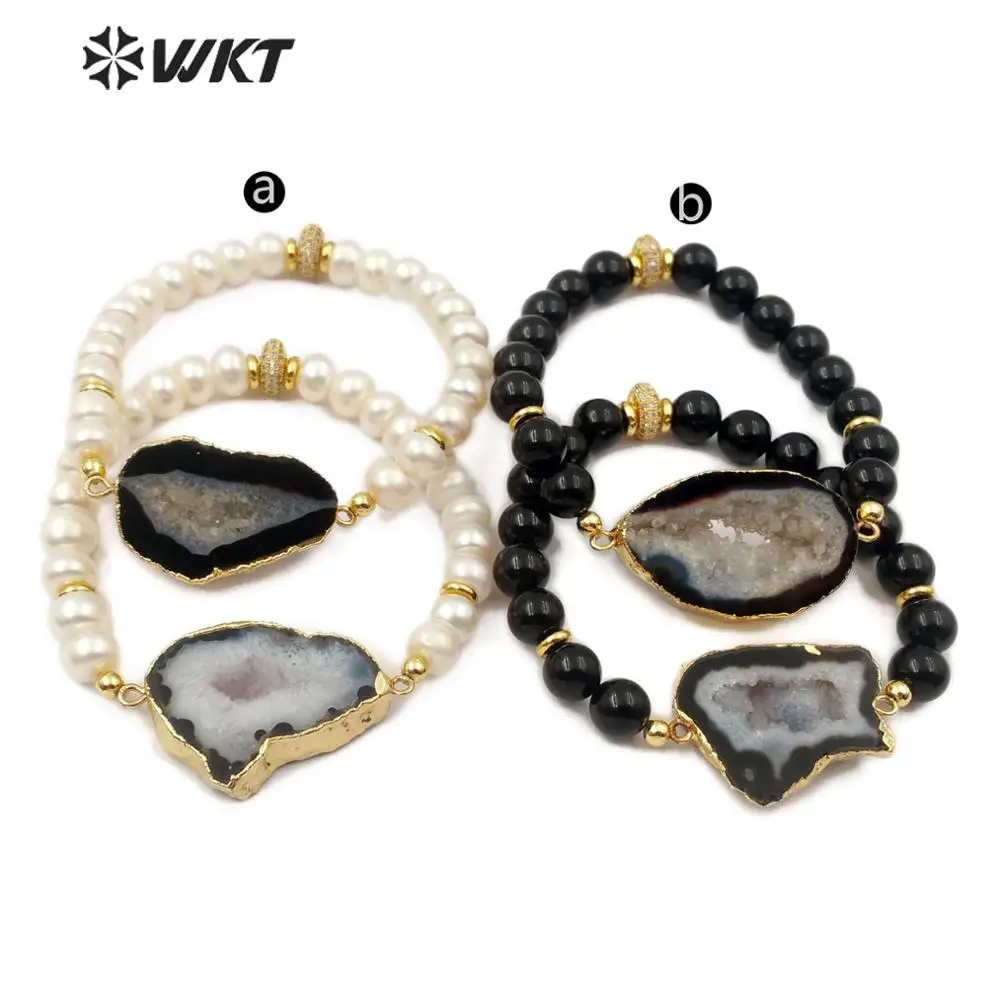 Женский браслет гальванической обработки WKT из натурального жемчуга и камня
