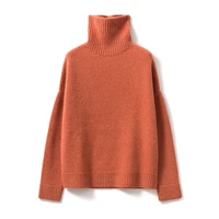 fall winter 2019 orange color drop shoulder turtleneck warm cashmere sweater women