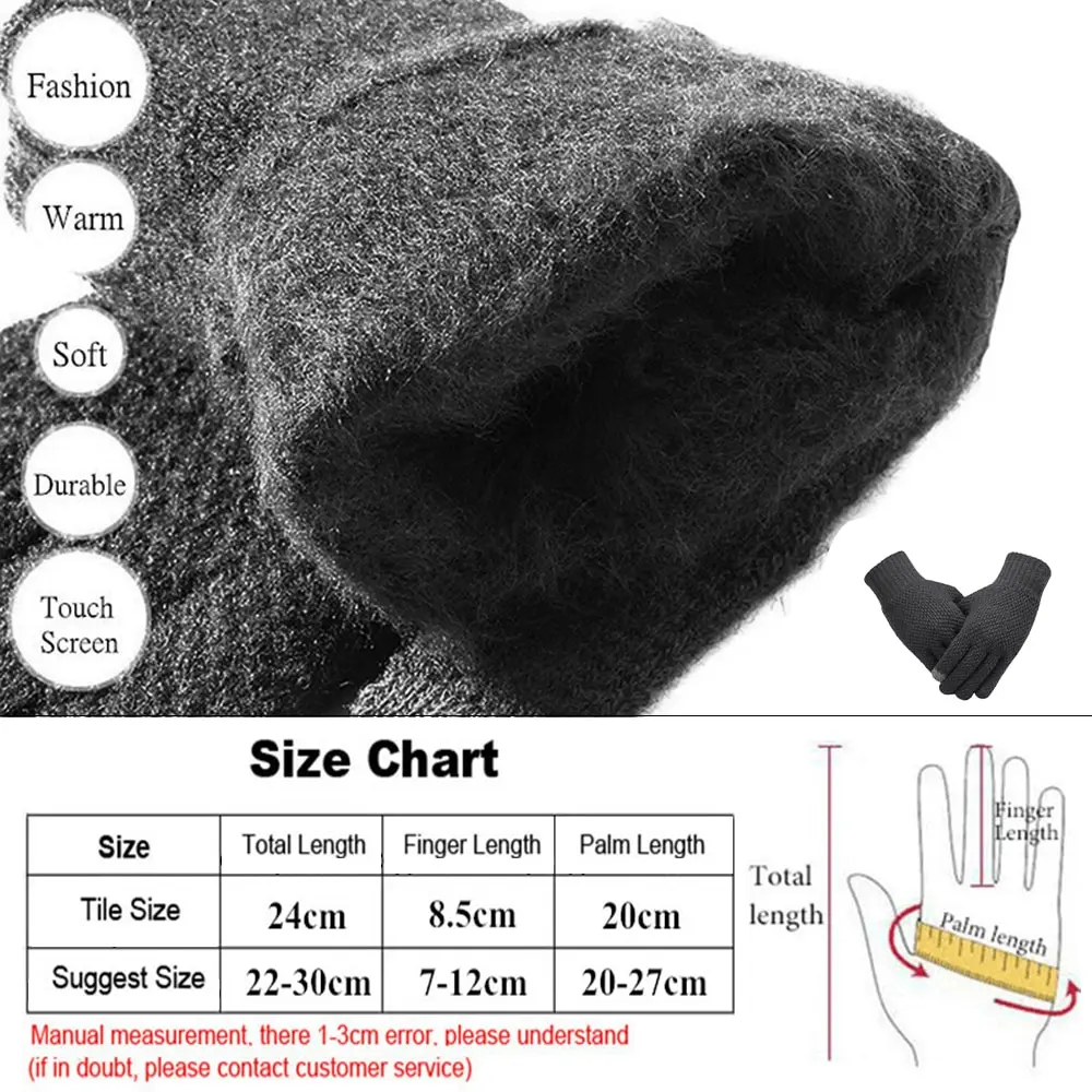 

Winter Men Knitted Gloves Touch Screen High Quality Male Mitten Thicken Warm Wool Cashmere Solid Men Business Gloves Autumn