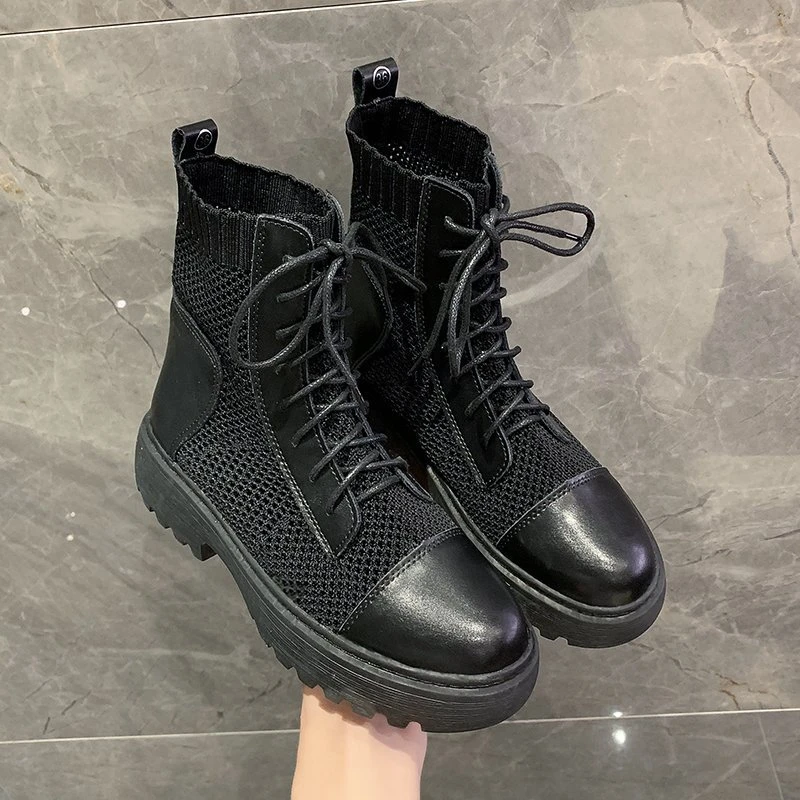 

Женские сетчатые ботильоны на шнуровке, туфли-лодочки на низком каблуке, дышащая обувь с вырезами, женская обувь на платформе, осень 2021