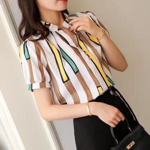 Блузка женская шифоновая в Корейском стиле, модная офисная рубашка, элегантный топ, белый цвет, на лето