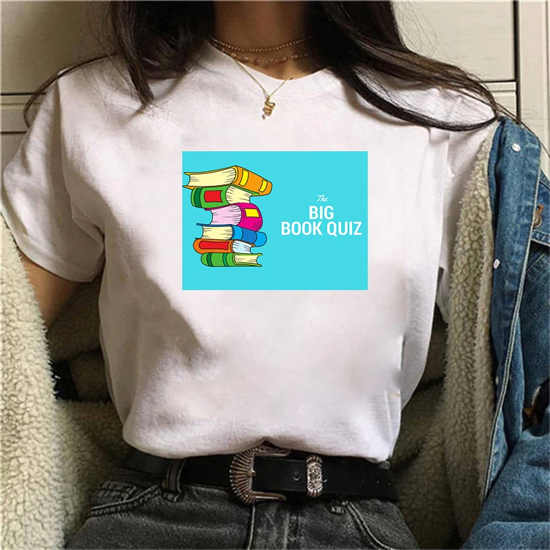

Women Vintage Style Fashion Heavy books Print Funny Summer T shirt Women Vogue Princess Short T Shirt
