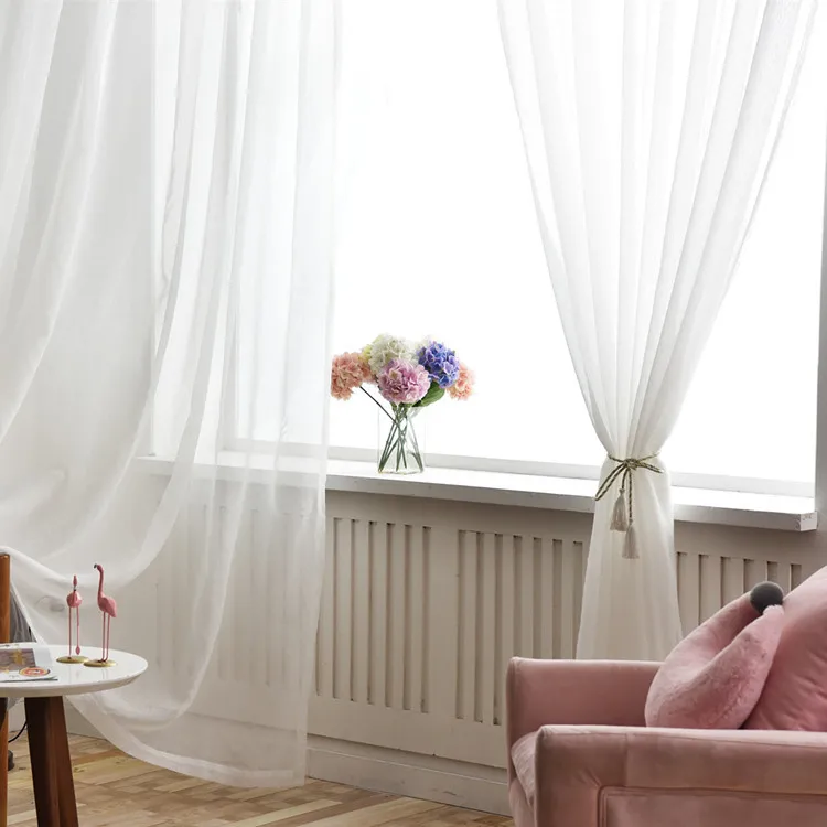 Белые тюлевые шторы для украшения гостиной Современные однотонные прозрачные
