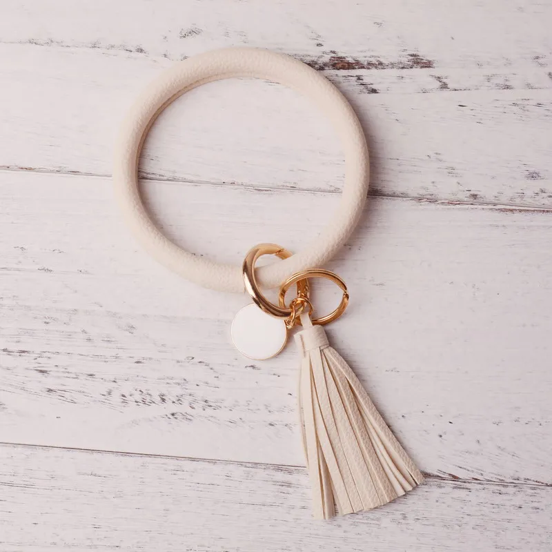 DZ0090 beige Новинка от Rainbery, модный многофункциональный брелок с кисточкой, эмалированный брелок из искусственной кожи, Круглый браслет с монограммой, брелок для женщин и девушек - Цвет: DZ0090 beige