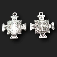 2pcs silver plated large 3d catholic exorcism saint benedicts crosses metal pendants diy charms for jewelry crafts making a2108
