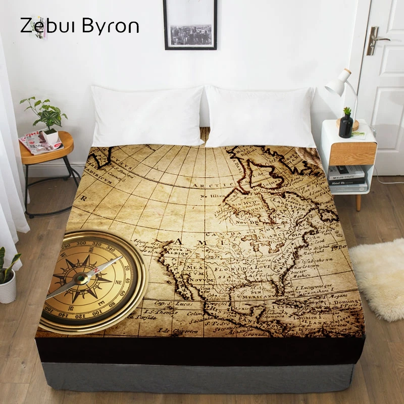 

3D Fitted Sheet,Bed Sheet With Elastic Twin/Full/Queen/King/Custom,vintage map Mattress Cover 150/180/160x200,drop ship