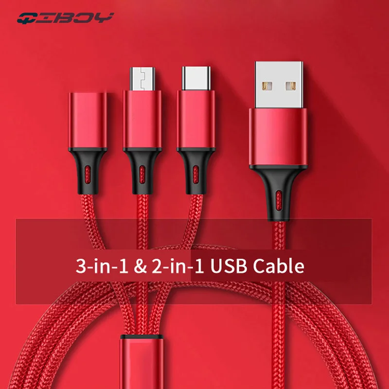 

3 in 1 USB Cable TypeC Charger Cord For Samsung S10 S8 Huawei P20 Mobile Phone Micro USB Cables For Xiaomi Android Charging Wire