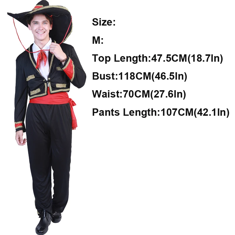 Mexican Costume Карнавал Хэллоуин мужские костюмы мексиканский Косплей День мертвых танец Кепка+ куртка+ топ+ брюки+ ремень наряды необычная праздничная одежда - Цвет: Mexican Costume
