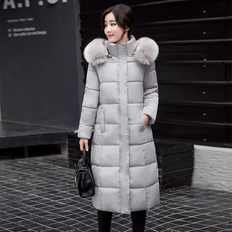 

Женская зимняя куртка с капюшоном, свободная однотонная парка с меховым воротником