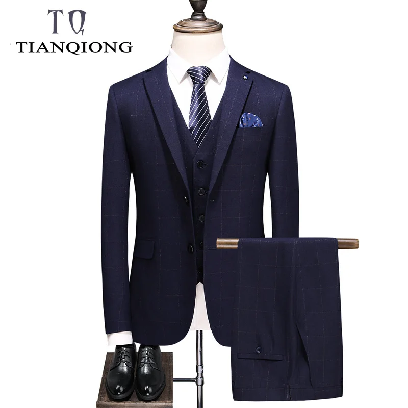 Мужской приталенный брючный костюм элегантный деловой в клетку пиджак брюки
