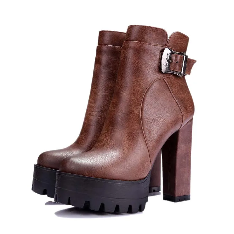 ANMAIRON 2019 Ankle Boots for Women PU Round Toe Motorcycle Square Heel Winter Cotton Fabric Shoes Woman | Обувь