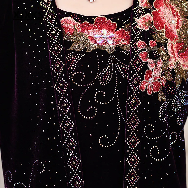 XJXKS Fashion diamond embroidered exquisite women fake two-piece 2019 autumn winter new loose plus size tops | Женская одежда