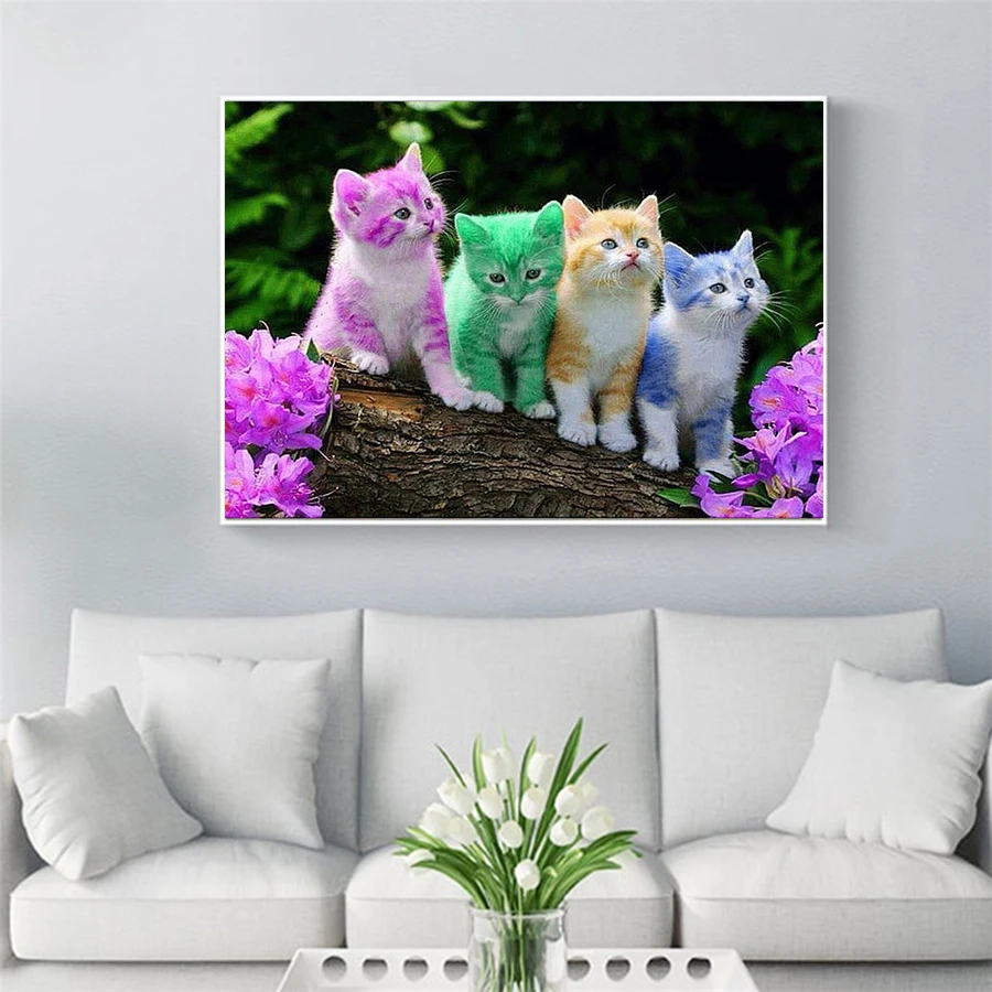 Фуюн 5D алмазов картина красочные кошка Полный Круглый алмазные мозаичные