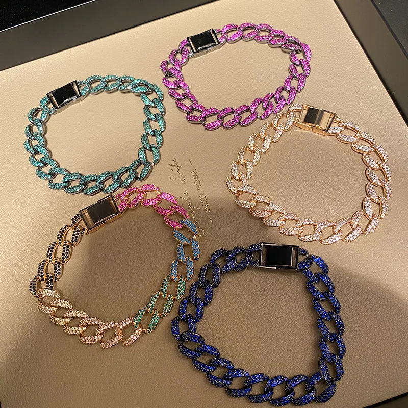 

Rainbow Chain Bracelet Anklet Buckle Fashion Punk Jewelry Temperament For Women Man Light Luxury Zircon Love Couples Gift