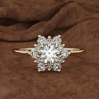 Женские кольца со снежинками, с золотым кристаллом из розового золота и цирконием, элегантные свадебные ювелирные украшения для помолвки