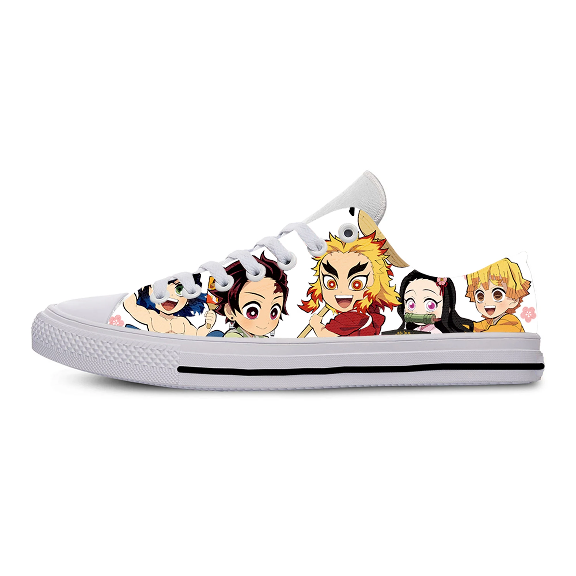 

Demon Slayer Cartoon Canvas Men Women Shoes Retro Lace-up Ladies Sneakers Outdoor Breathable Leisure Footwear Real Pictures