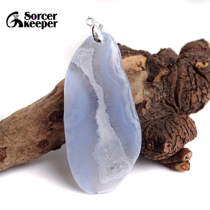 Настоящее натуральное драгоценное камень синий халцедон Кристалл ожерелье и кулон полированный Агат ломтик бусины для женщин ювелирных изделий BC600