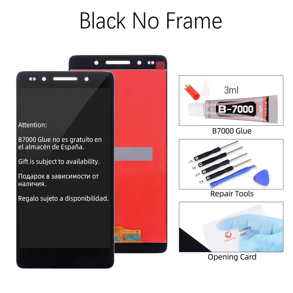 Дисплей для HUAWEI Honor 7 LCD в сборе с тачскрином на рамке 5.2'' белый золото черный - Цвет: with Frame Black