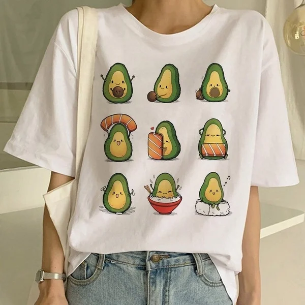 

New Avocado Shirt Vegan T Shirt Women Harajuku Kawaii Short Sleeve T-shirt Vogue 90s Korean Style Tshirt Fashion Top Tees Fem