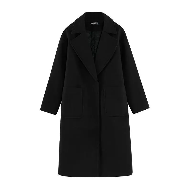 

Winter Wool Cashmere Black Coat Women Warm Outerwear Ladies Trench Coats Elegant Female Office Wear Korean 4XL Clothing