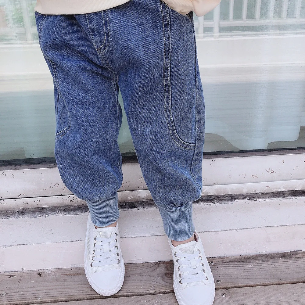 Джинсы WLG для мальчиков и девочек детские осенние джинсовые синие повседневные