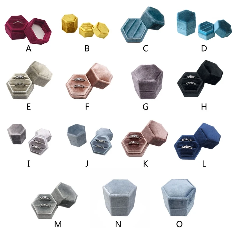 

Velvet Double Ring Box Hexagon Wedding Ceremony Ring Box with Detachable Lid