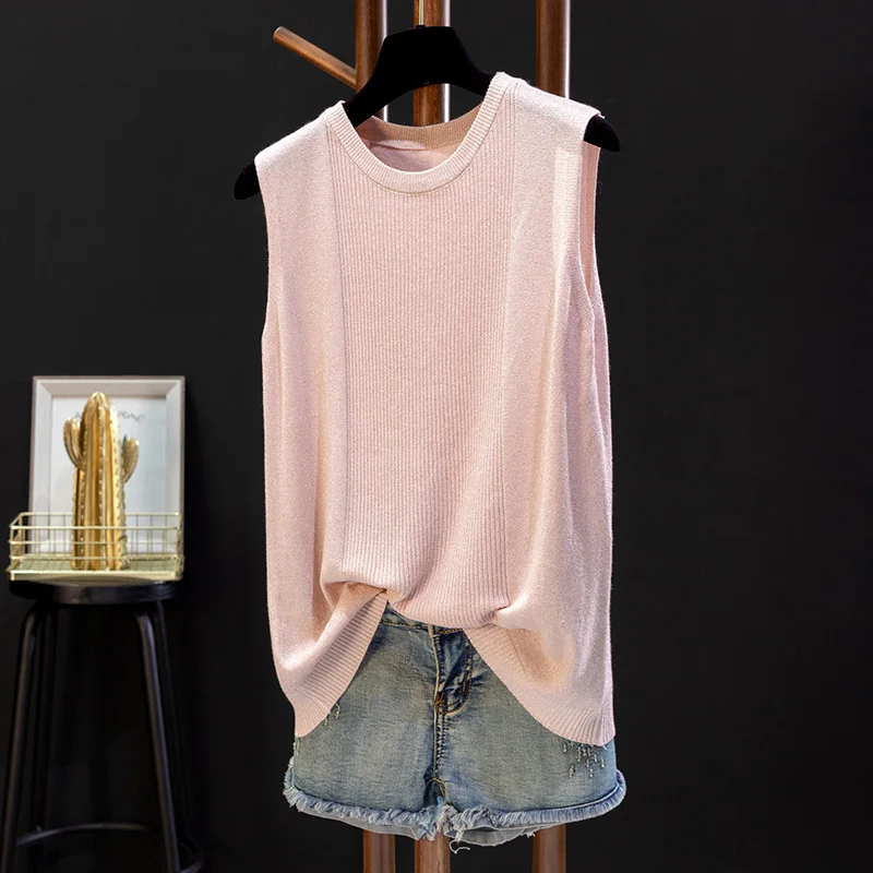 Женский трикотажный свитер яркий свободный джемпер без рукавов на осень/зиму