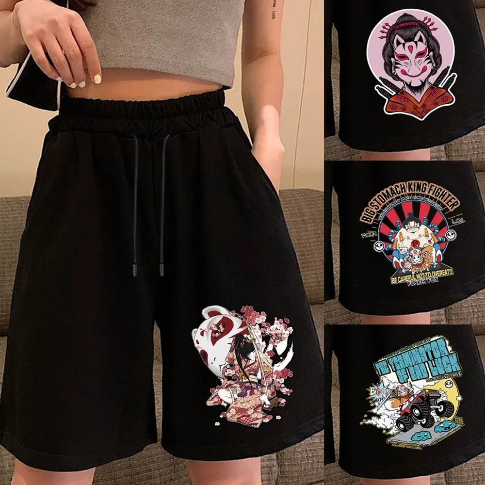 

Shorts Women Loose Elastic Waist Trendy Korean Style Female Simple Soft Casual Streetwear All Match Mask Printed Woman Pants