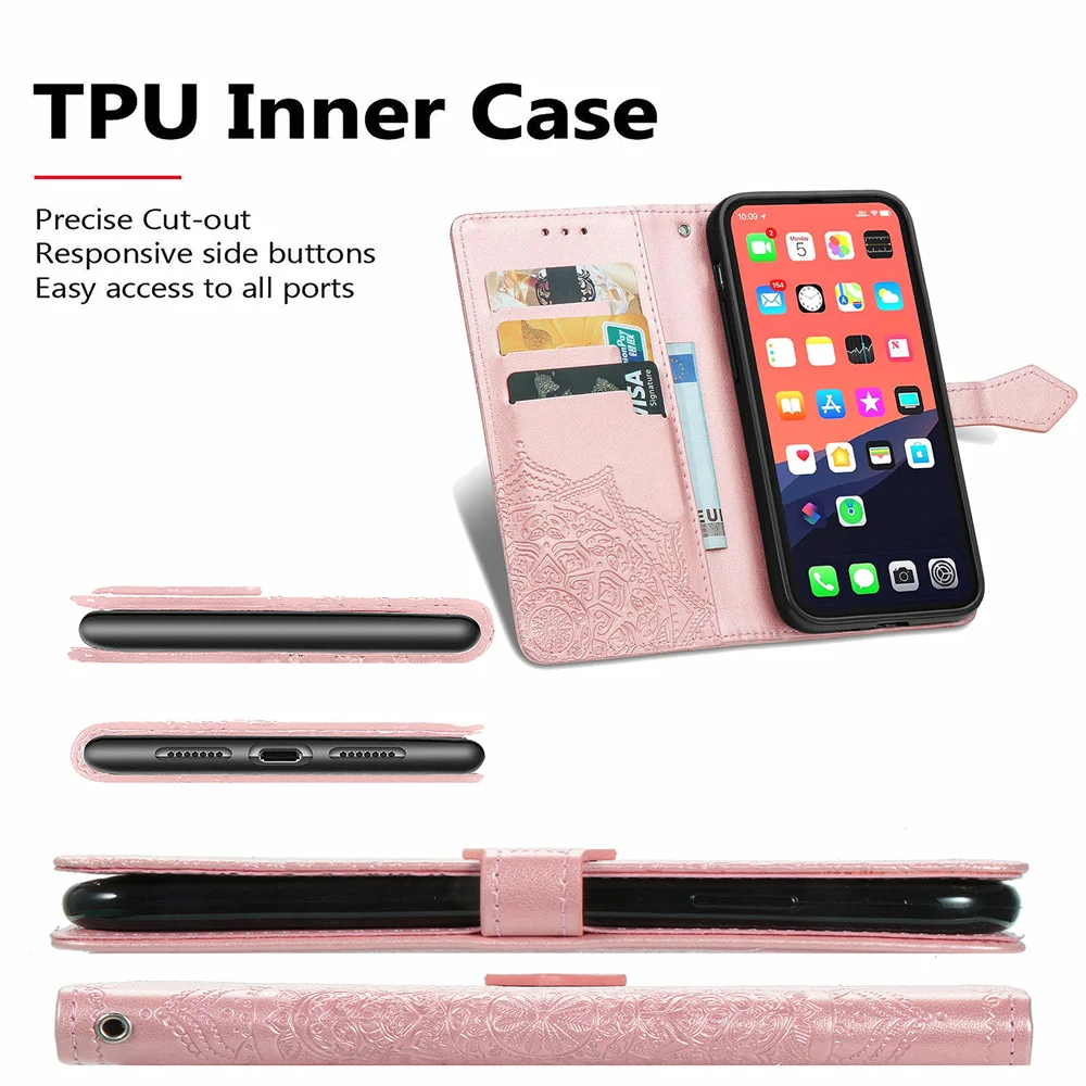 Кожаный чехол-кошелек с откидной крышкой Мандала для iPhone 11 12 13 Pro Max отделение карт