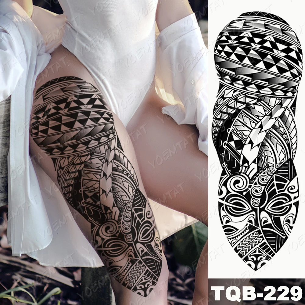 Waterproof Temporary Full Arm Tattoo Sticker Maori Tribal Totem Skull Flash Tattoos Male Thigh Body Art Fake Sleeve Tatto Female