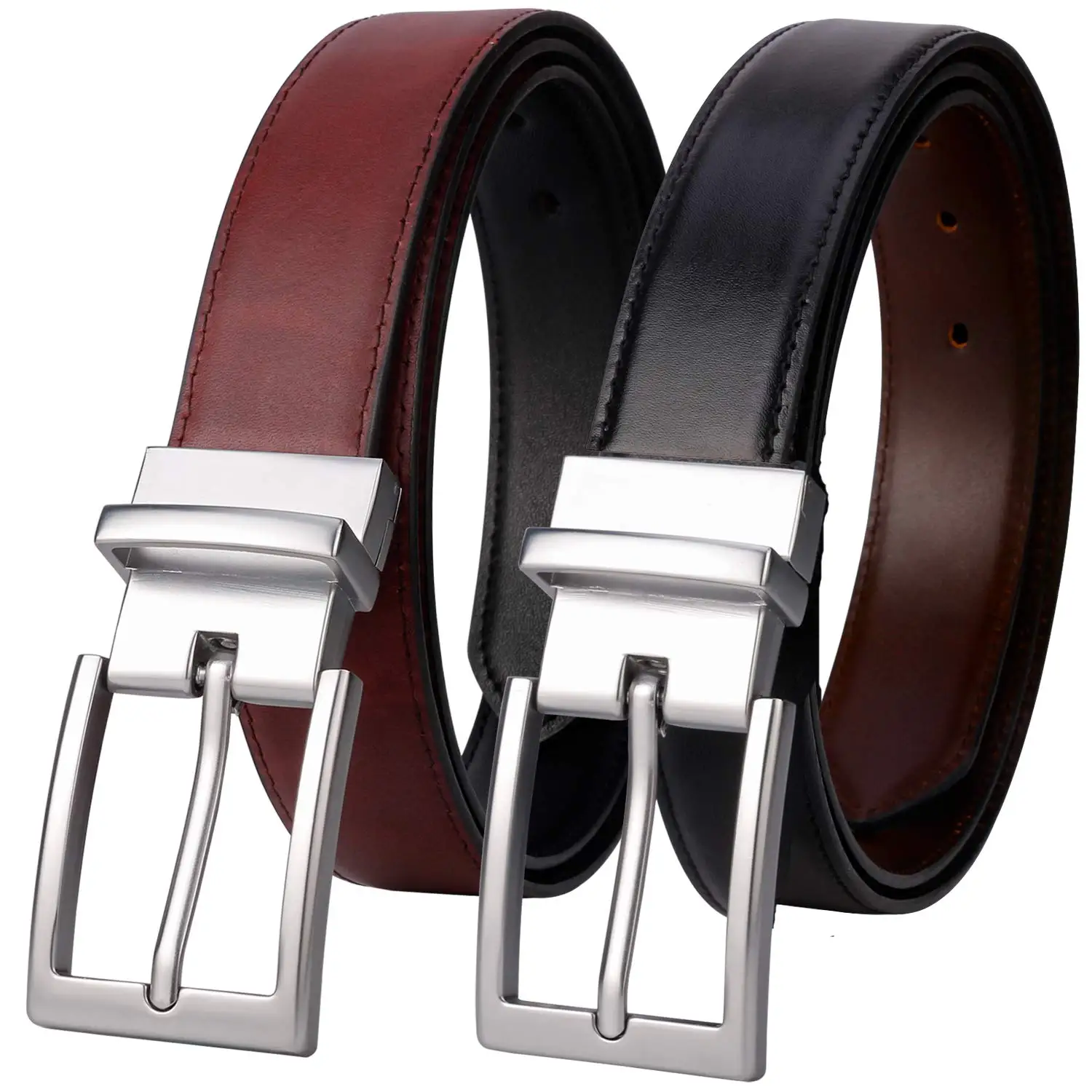 

Mens Belt Reversible 100% Italian Cow Leather Dress Casual Belts for men,One Reverse for 2 Colors,Trim to Fit