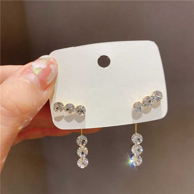 

MENGJIQIAO Korean Fashion Crystal After Hanging Drop Earrings For Women Girls Sweet Party Pendientes Jewelry Gifts