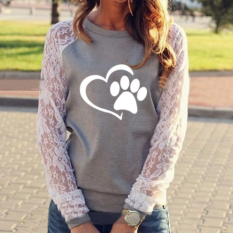 Женская Кружевная футболка с длинным рукавом осень 2019|Футболки| |