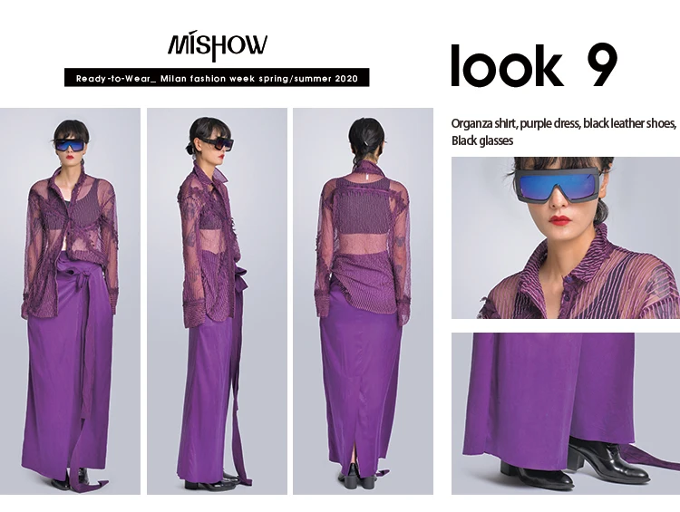 MISHOW Milan Fashion Week весна/лето Женский комплект из двух предметов перспективный отложной воротник блузка костюм с длинный юбкой Look-9