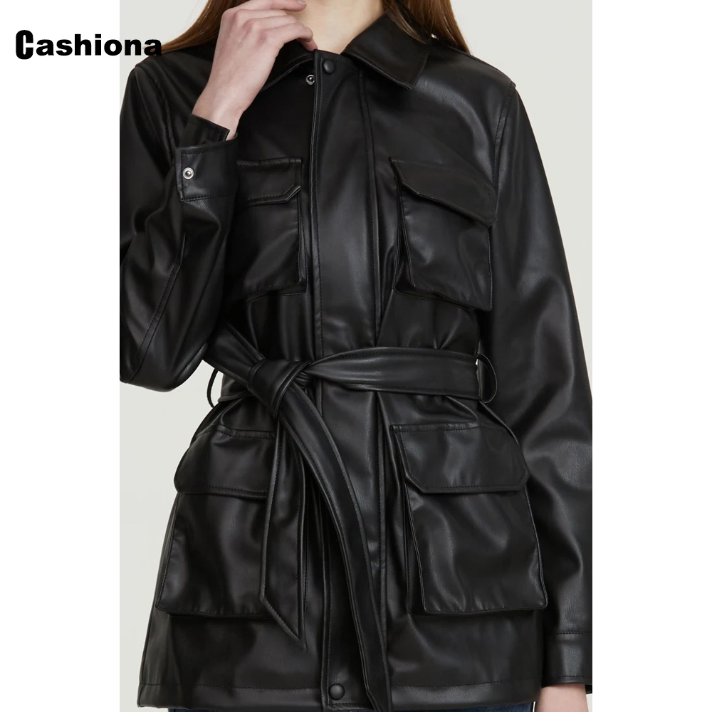 Women Pu Leather Jackets Long Coats 2021 Autumn Lepal Collar femme veste mujer chaqueta leather jacket Sexy Bandage Outerwear enlarge