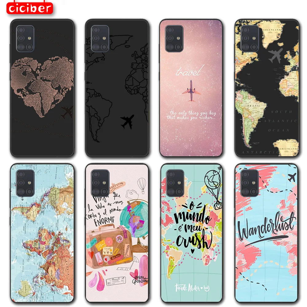Чехол с картой мира для Samsung Galaxy S20 S10 S21 S9 S8 Plus Ultra S10e A51 A50 A71 A70 A20E A21S NOTE 20 10 9 8 мягкий