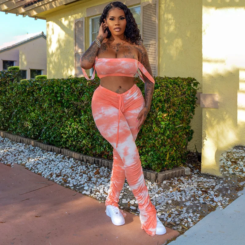 Комплект из двух предметов Женский Галстук краска костюм вырез лодочкой топ с