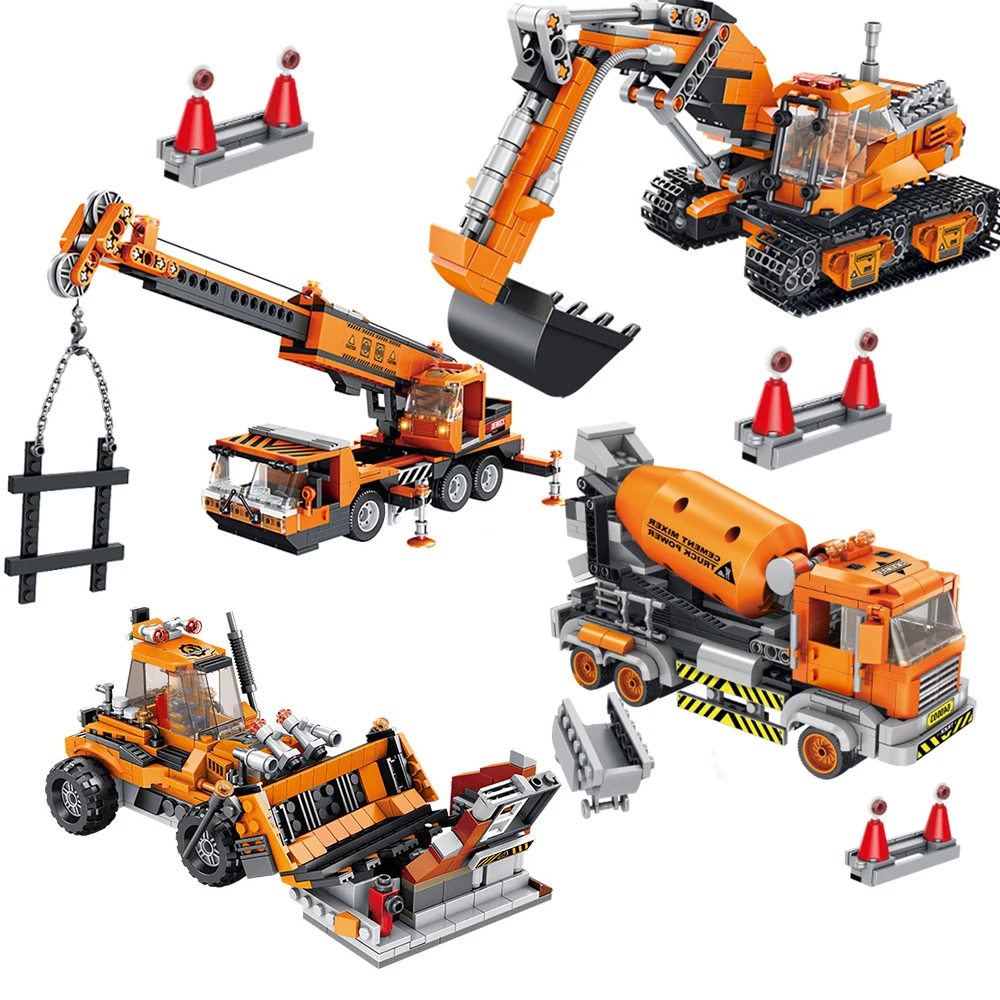 Набор строительных блоков для автомобиля погрузчик с автопогрузчиком