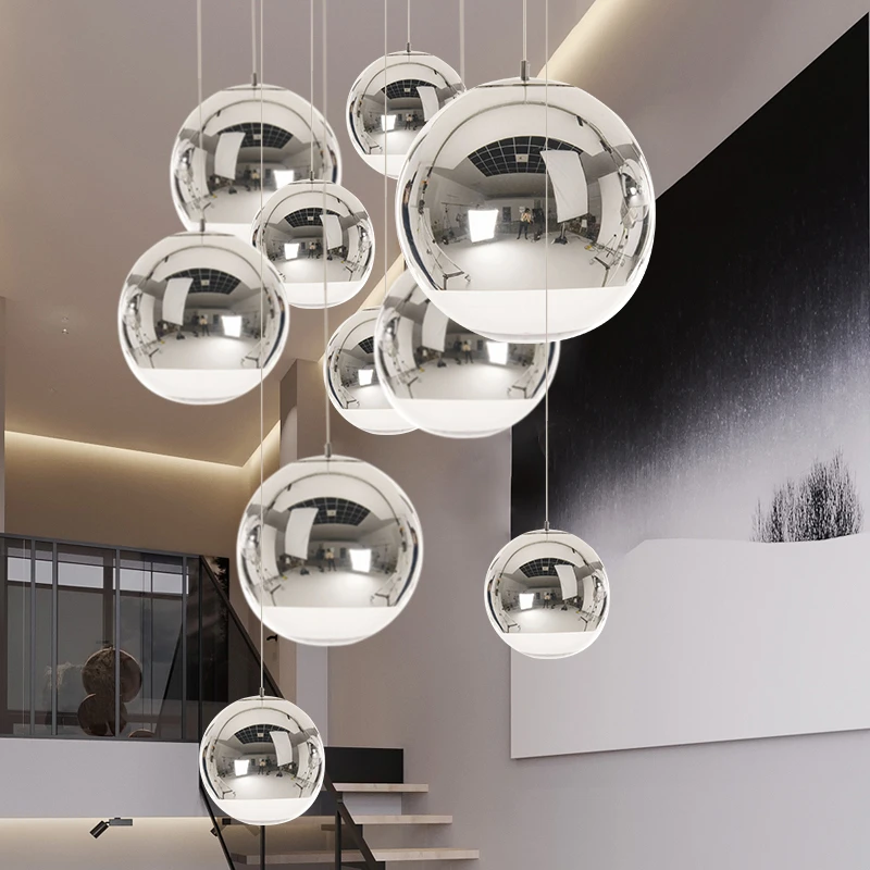 

Modern Pendant Lights Silver Mirror Ball Glass Pendant Lights Industrial Decor Home Space Ball Hanging Light Home Industrial Led